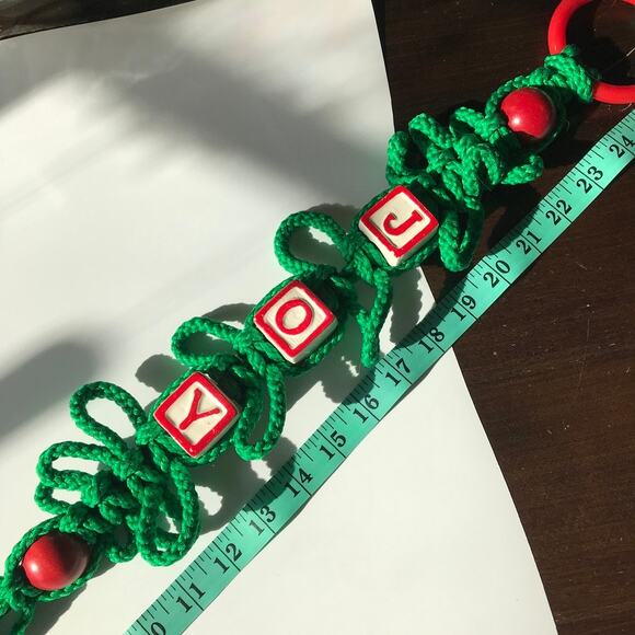 Vintage Retro Macrame JOY Christmas wall-hanging decor, green, appr. 27" - Picture 10 of 11